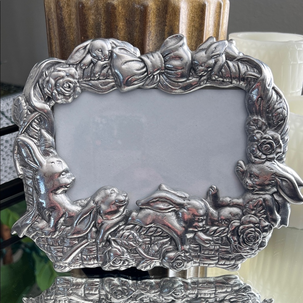 Arthur Court Silver Bunny and Floral Photo Frame
